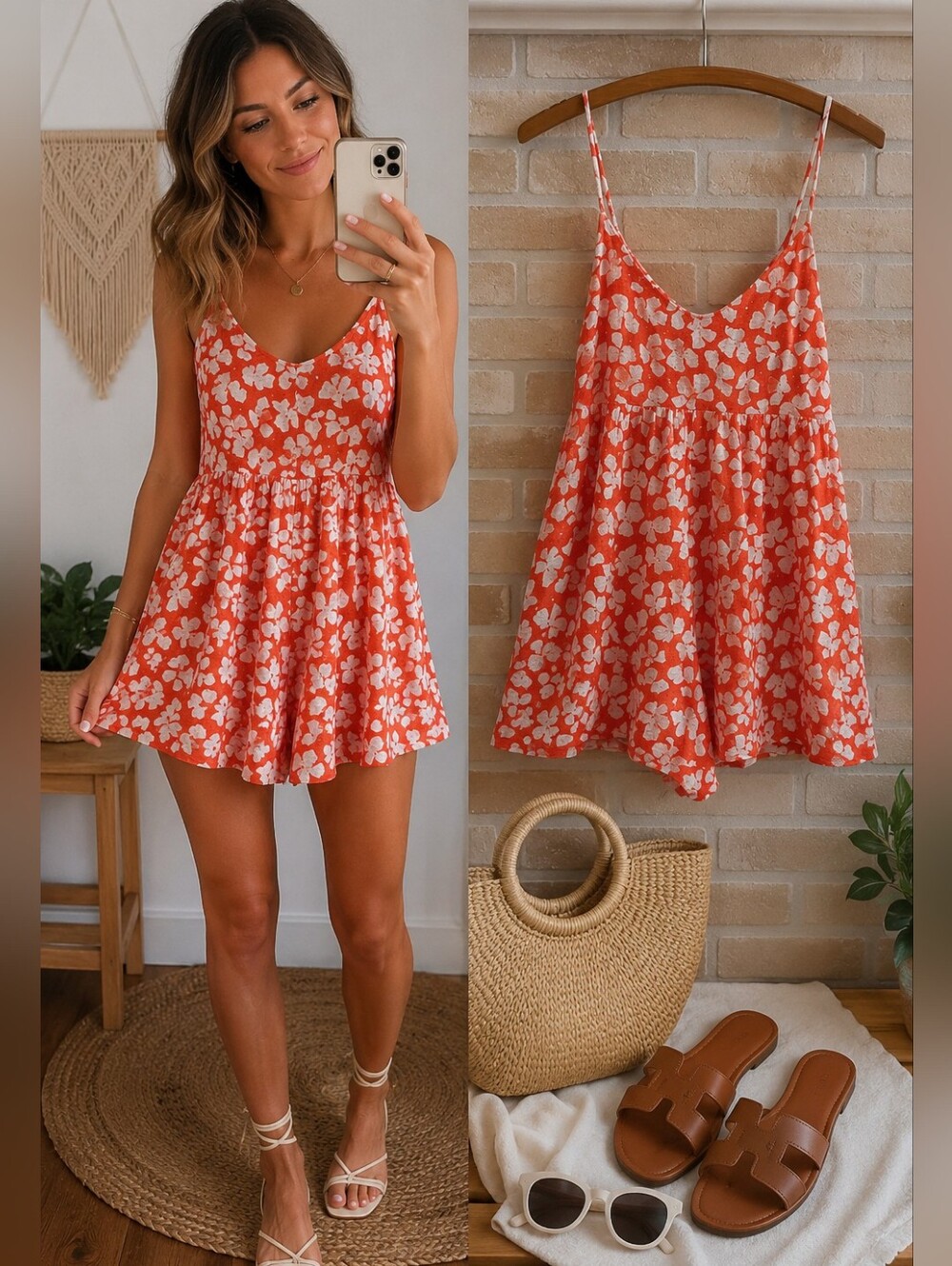 NWOT Urban Outfitters Floral Romper XS Orange White Boho Babydoll Summer Beach